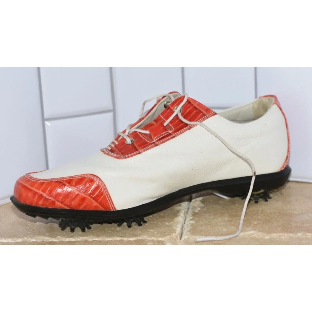 Foot Joy ( Estate Collection) White/Red color Croc Leather Golf shoes Size 8.5 M